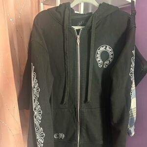 Chrome Hearts Black Zip Up Sweater with Horseshoe Design